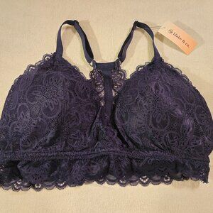 BLAKE & CO 2X 2XL Navy NWT Women Lace Triangle Strappy Racerback Bralette NEW